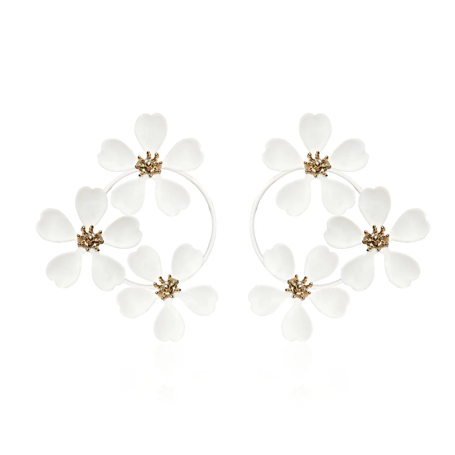 Retro flower-shaped iron earrings for women in black and white colour options.