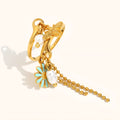 Tassel open ring in stainless steel with 18K gold plating featuring bee and daisy design