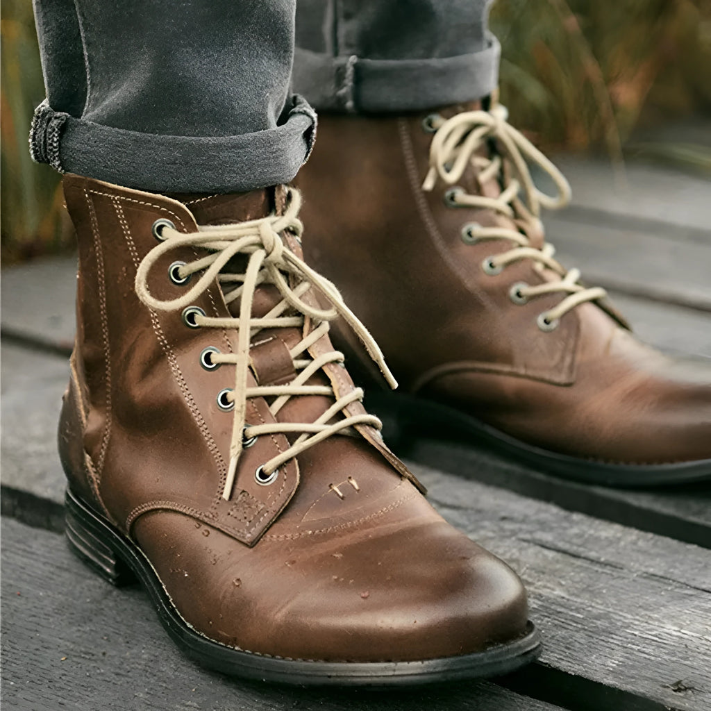 Knight Series men's leather boots with side zipper in black and brown colour options