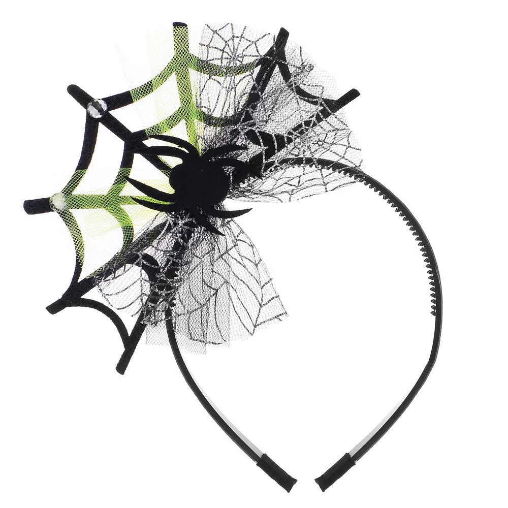 Manual cloth lace spider web hair-hoop headband with pumpkin skull elements for Halloween