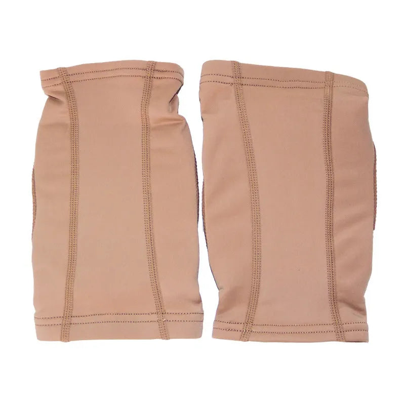 Pair of ballet dance knee pads for yoga exercise, shown in skin colour and black colour options.
