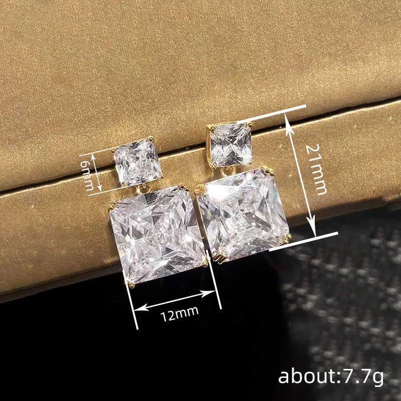 Geometric square design copper earrings with quadrilateral elements in metallic finishes