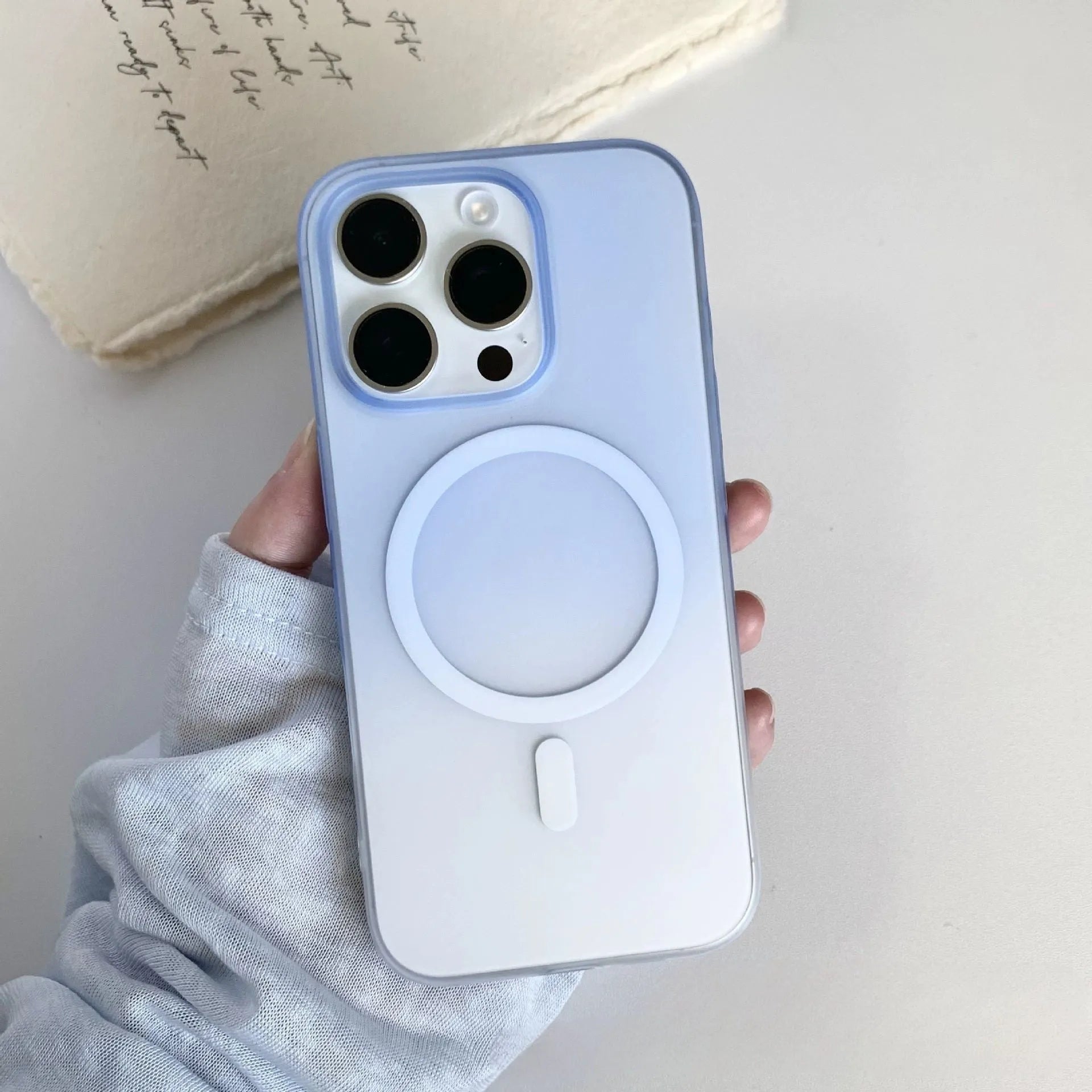 Gradient frosted magnetic suction iPhone case showing ultra-thin PC construction and colour variations