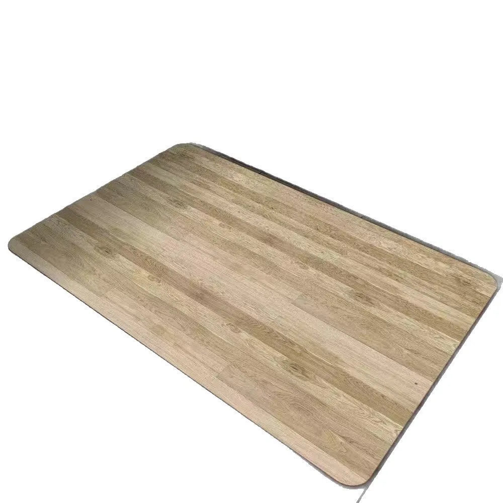Square diatomite bathroom floor mat with wood grain geometric pattern on a tiled floor.