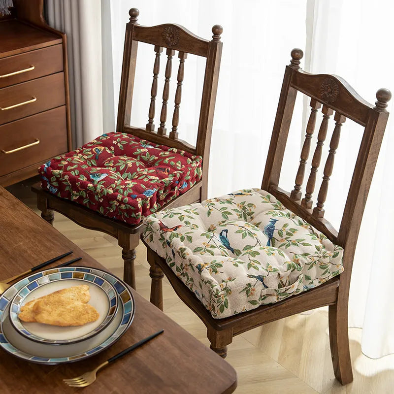 American dining chair cushion with plant pattern measuring 40×40×8cm in apricot colour