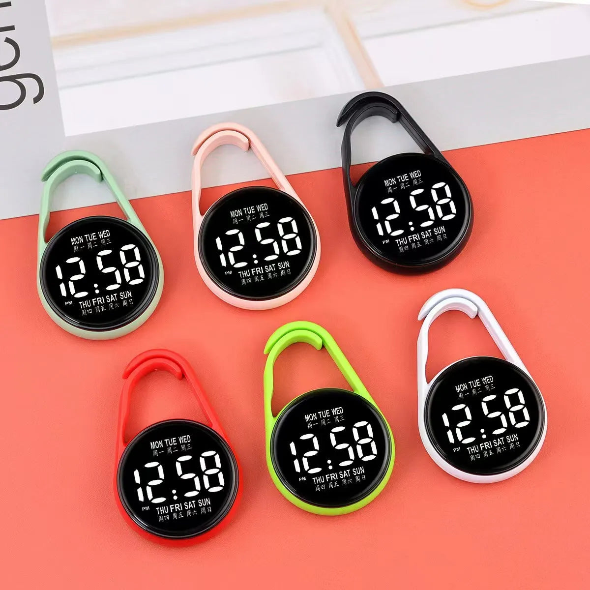 Mini electronic watch with LED luminous display in various colour options on plastic strap