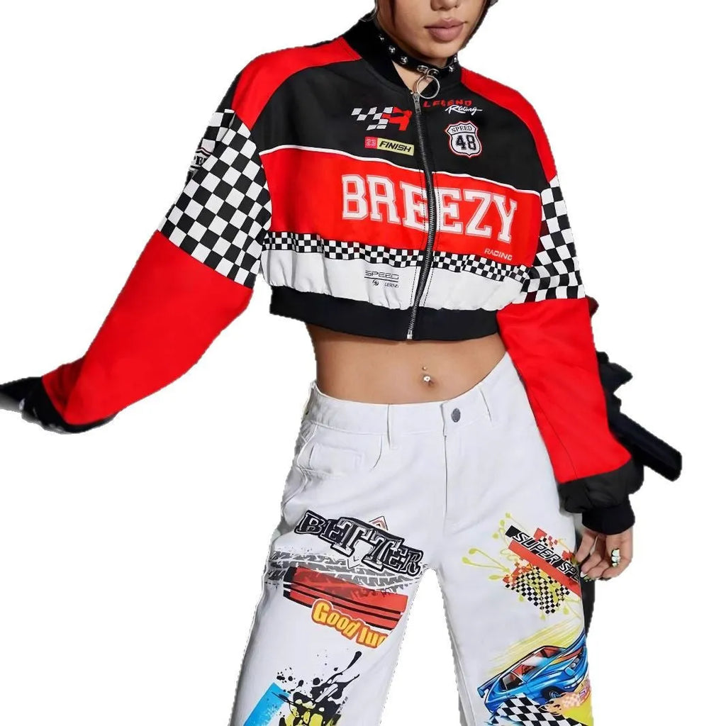 Women's loose fit geometric pattern zip jacket in multiple colour options