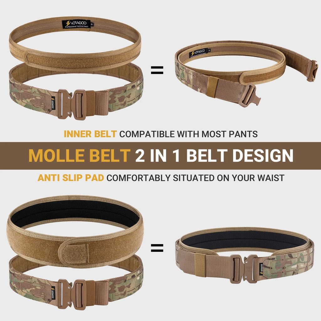 A 2-inch wide laser-cut tactical belt with a quick-release alloy buckle, shown in CP camouflage colour.
