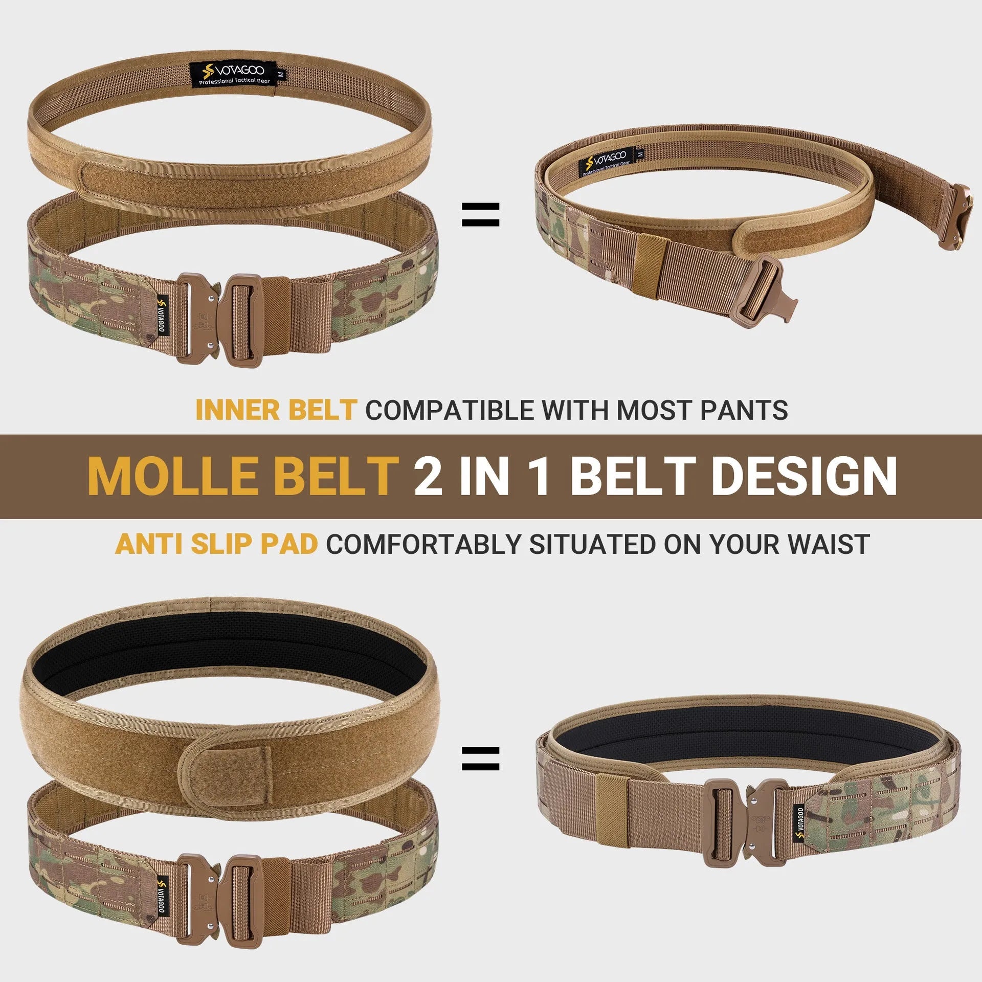 A 2-inch wide laser-cut tactical belt with a quick-release alloy buckle, shown in CP camouflage colour.