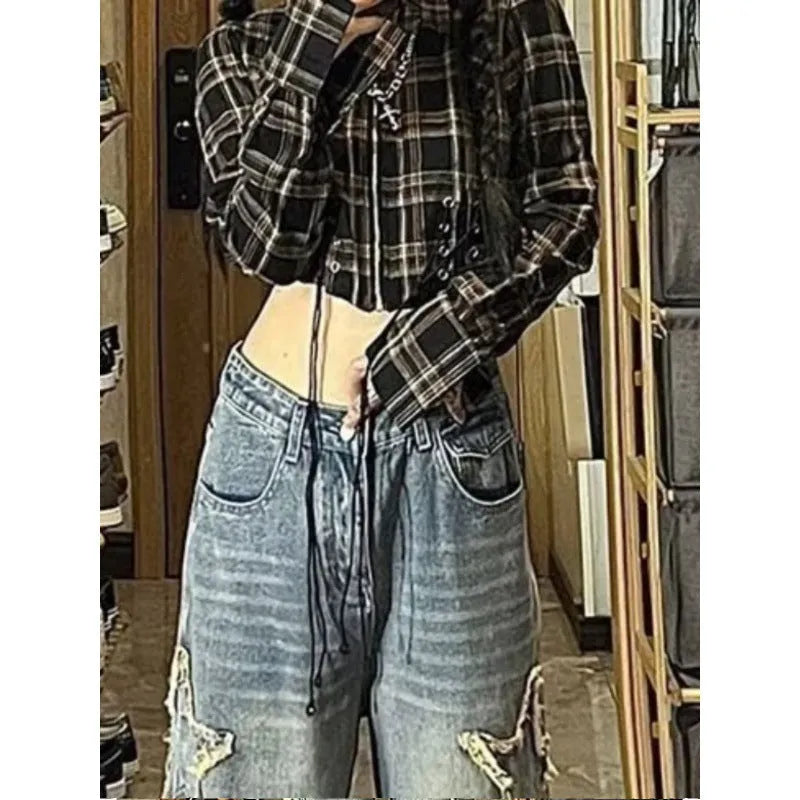 Blue high-waist straight-leg women's jeans on a white background.