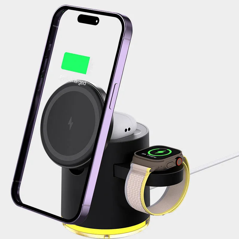 C16 portable magnetic three-in-one wireless folding charger in ivory white showing folded position