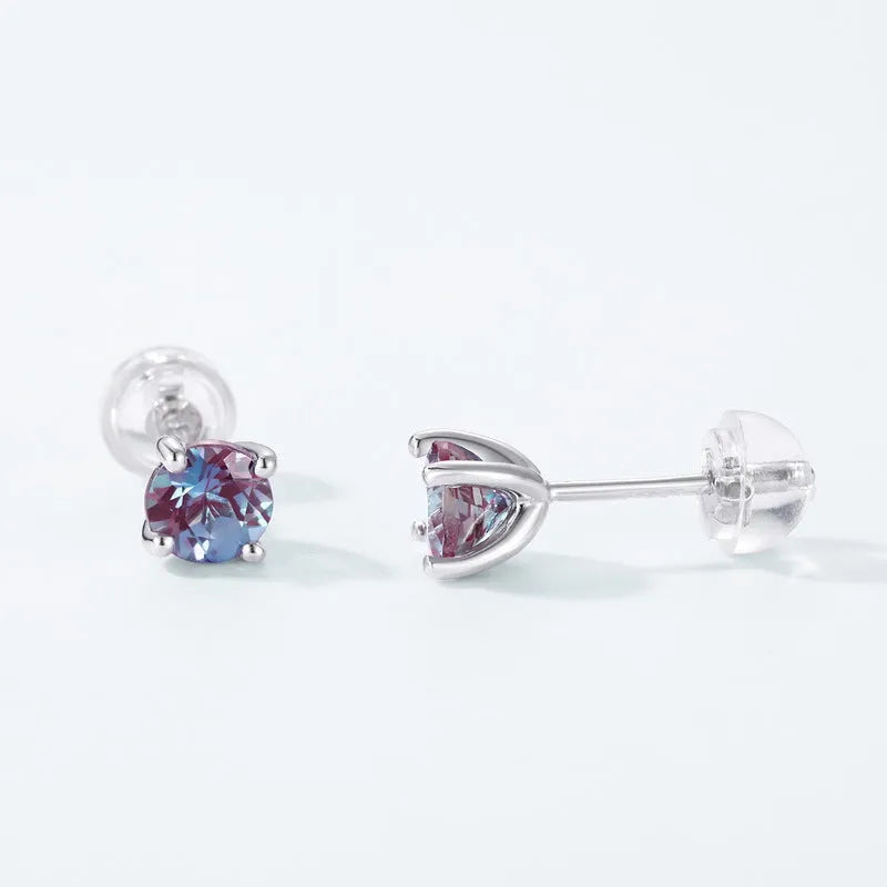 Simple round geometric Alexander stone stud earrings in 925 sterling silver.