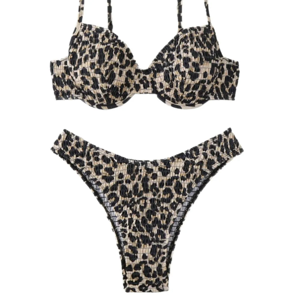 Leopard print backless bikini for women in brown or red colour options