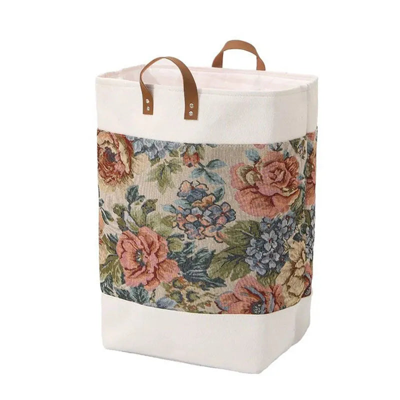 35x35x55cm fabric storage box in a colourful bear pattern, showing its buggy bag style and size.