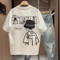 Men's black cotton t-shirt with cartoon print design, short sleeve crew neck summer top