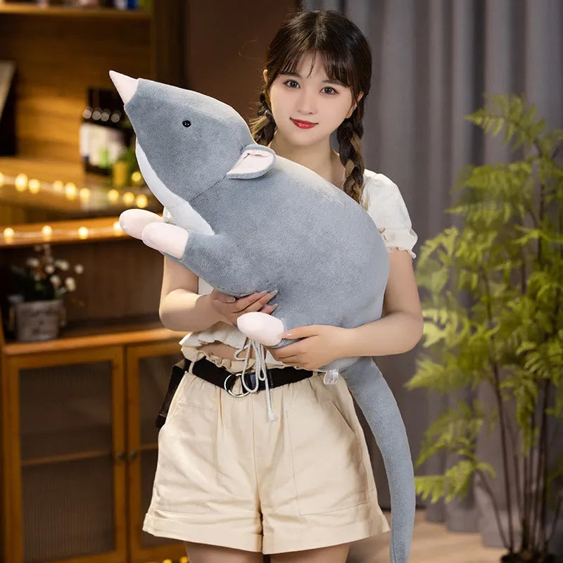 Cartoon mouse doll plush toy shown in three size options: 32cm, 50cm, and 100cm heights
