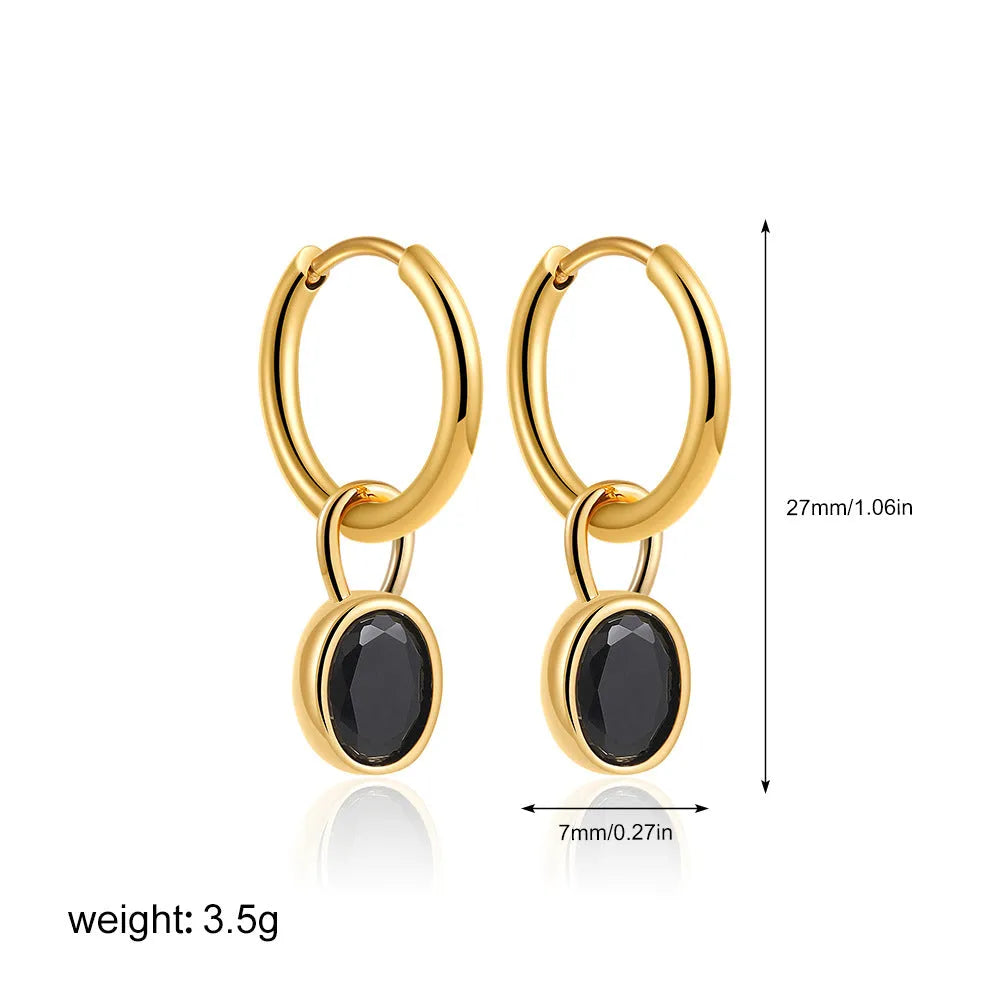 Women's retro simple oval zircon earrings in copper alloy, shown in an Emerald green colour.