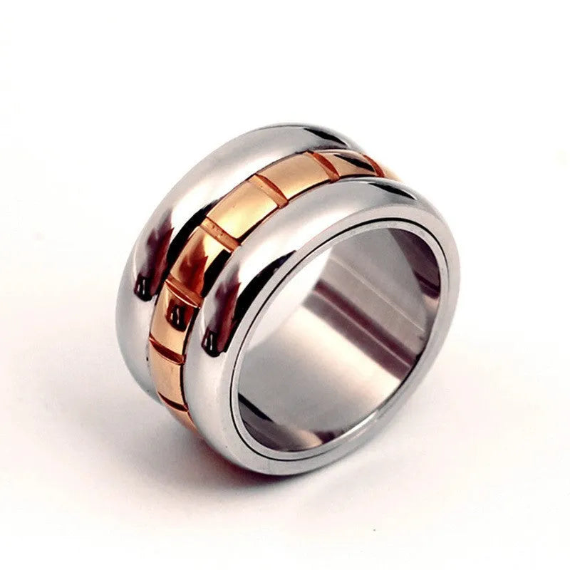 Gold titanium steel knuckle ring with ultra-wide design and rotatable tail mechanism