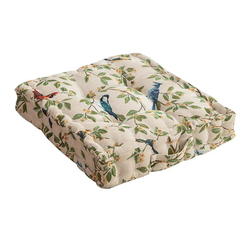 American dining chair cushion with plant pattern measuring 40×40×8cm in apricot colour