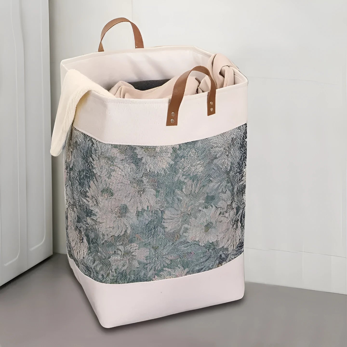 35x35x55cm fabric storage box in a colourful bear pattern, showing its buggy bag style and size.