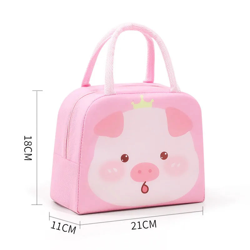 Children's insulated lunch box bag in Oxford cloth with aluminium foil lining showing animal design options