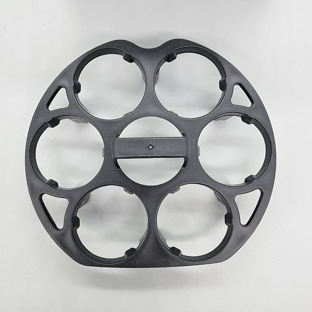 Black plastic egg holder with modern design measuring 13.8 by 12.6 by 5.7 centimetres