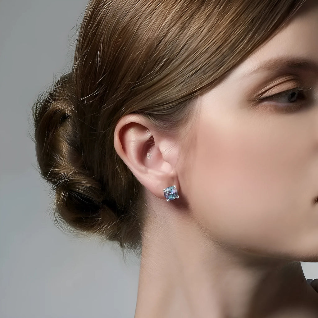 Simple round geometric Alexander stone stud earrings in 925 sterling silver.
