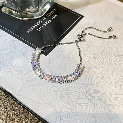 Women's adjustable rhinestone copper bracelet in geometric silver, gold or rose gold, 16-20cm fit with chain and tassels