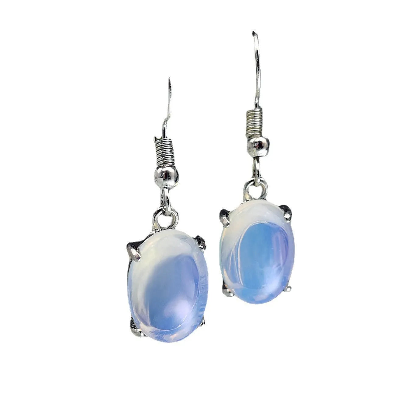 Moonlight white opal drop earrings with retro cross detail and electroplated finish