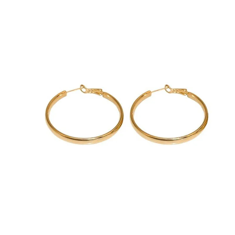 40mm circular hoop earrings in electroplated gold or silver finish