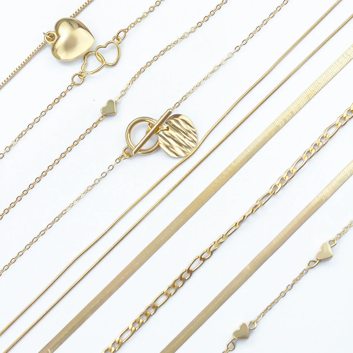 Gold women's necklace set with 10 alloy pendants on adjustable snake bone chain