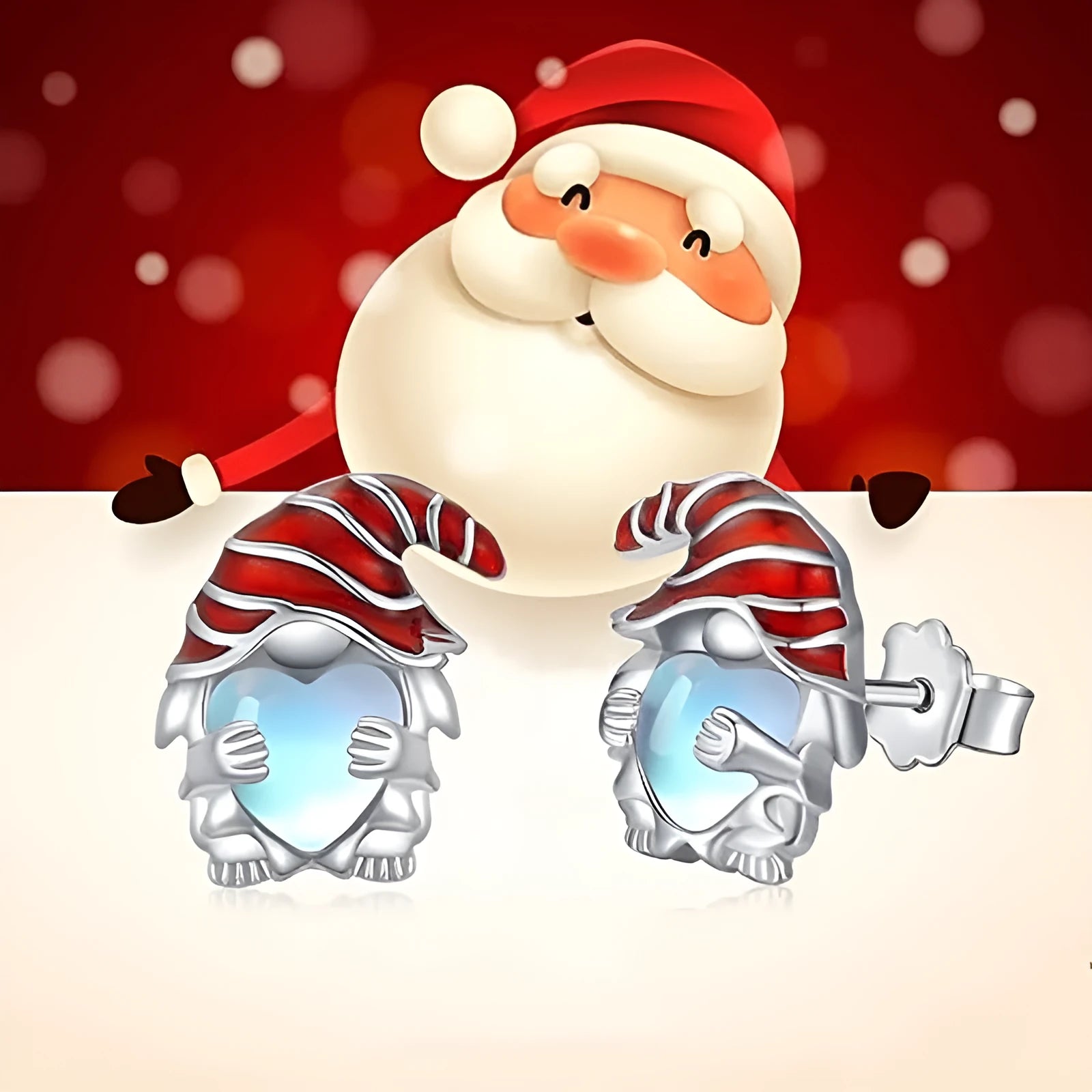 Women's Santa Claus heart-shaped electroplated copper earrings in white gold colour