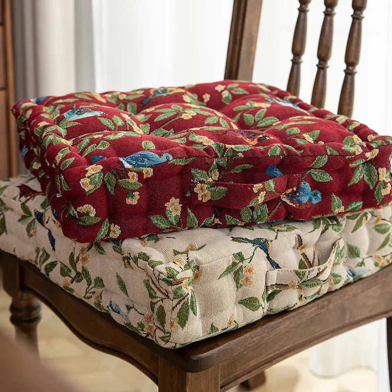 American dining chair cushion with plant pattern measuring 40×40×8cm in apricot colour