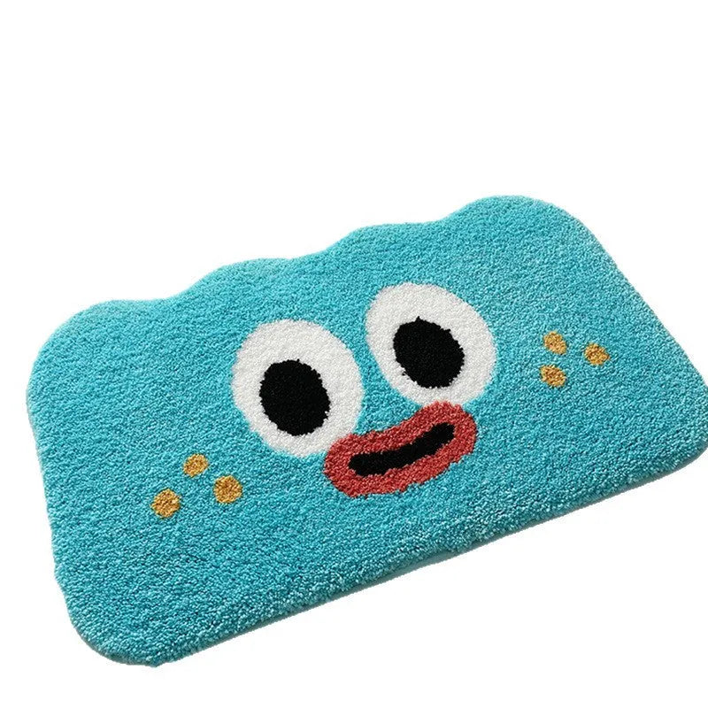Cartoon anime patterned bathroom mat in soft polyester imitation cashmere, shown in green colour.