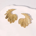 Stainless steel leaf stud earrings in gold and steel colour options