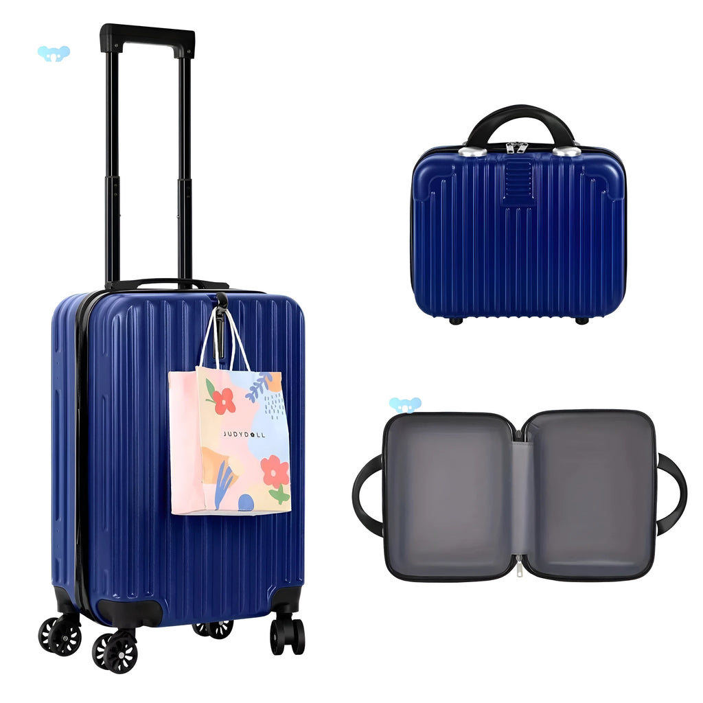 Aluminium alloy two-piece luggage set for men showing 14in and 20in suitcase trunks.