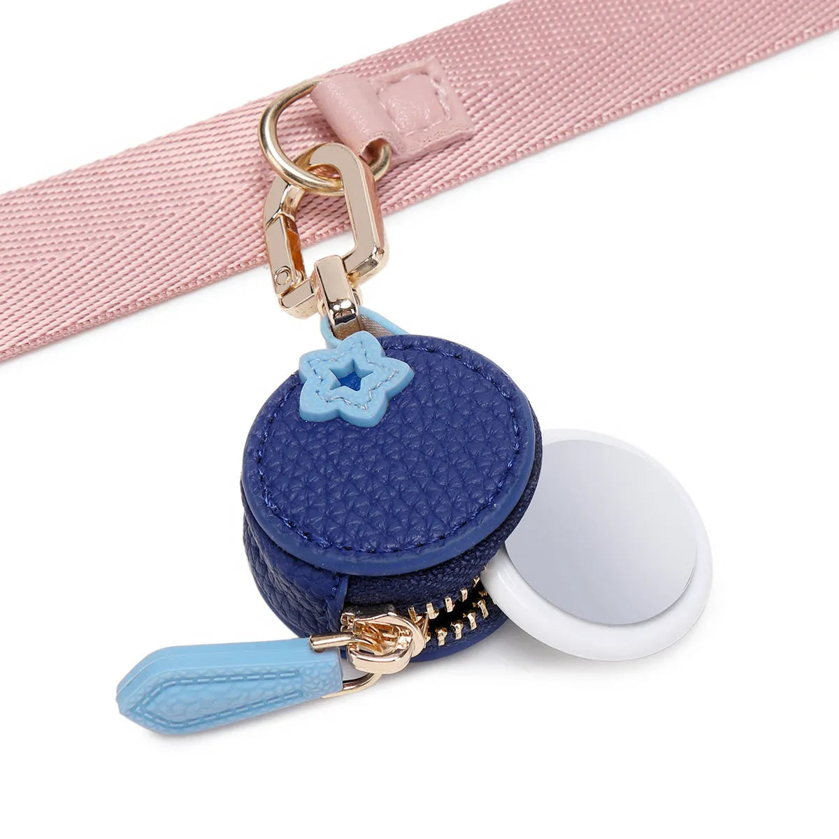 PU leather mini coin bag on a keychain in cherry, blueberry, or orange colour