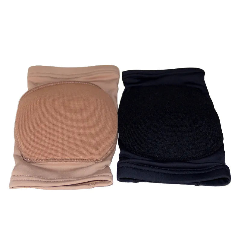 Pair of ballet dance knee pads for yoga exercise, shown in skin colour and black colour options.
