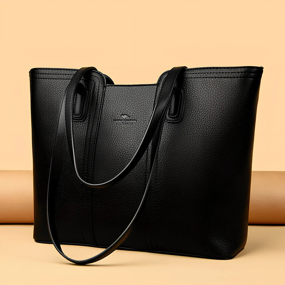 Women's beige genuine leather crossbody bag with three-dimensional pocket, 25cm size, waterproof for business commutes