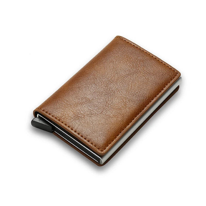 Slim PU leather credit card holder in various colours, ultra-thin design for easy pocket storage