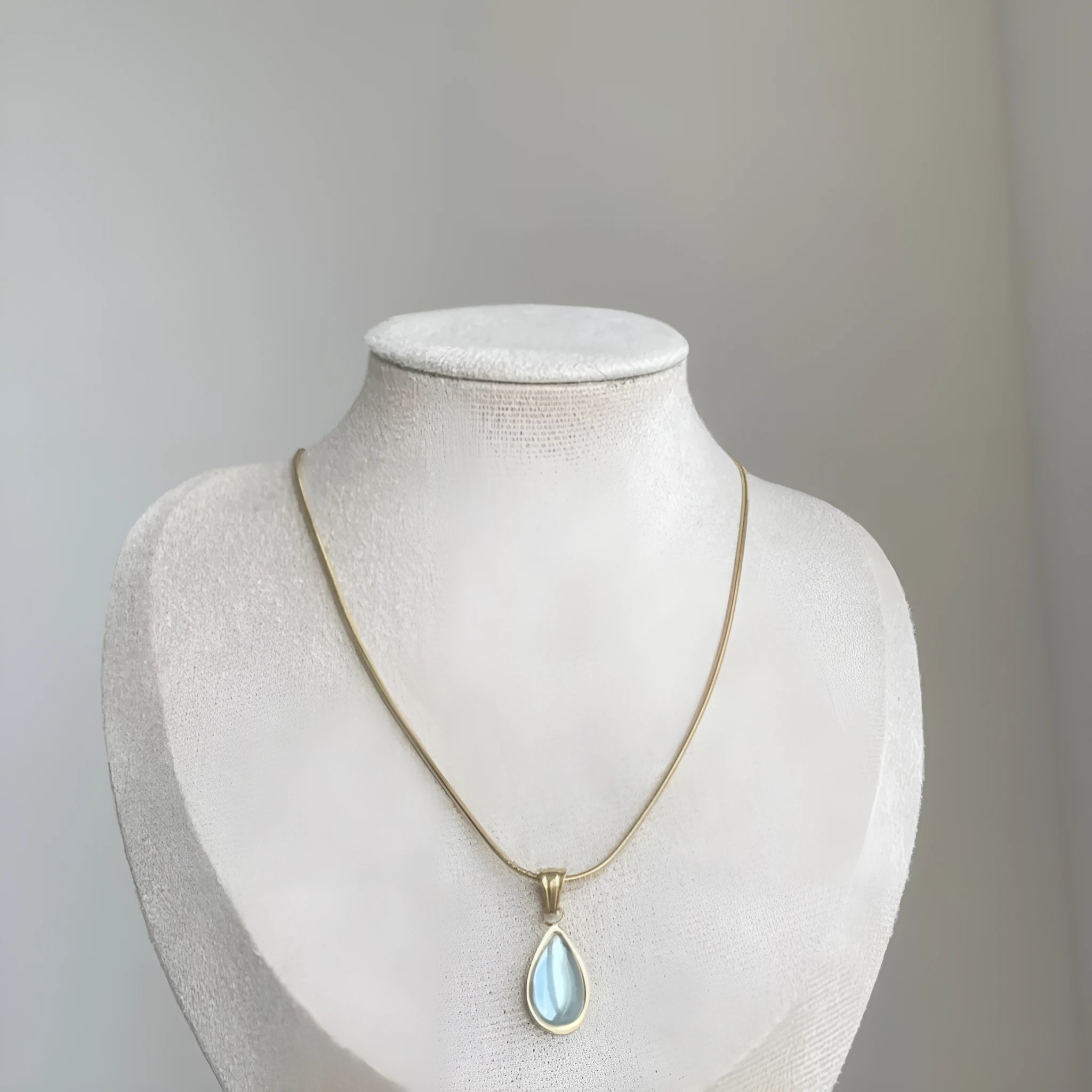Blue and green water drop necklace with mixed gemstone pendant on titanium steel snake bone chain