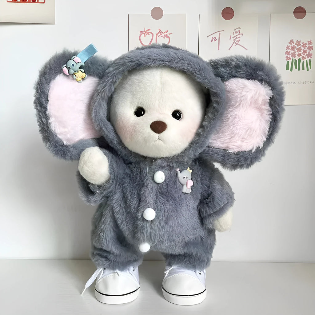 Grey elephant plush jumpsuit suit for a 30cm Lina bear doll
