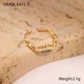 Stainless steel geometric open finger ring with hammer pattern in gold, free size for women