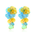 Handmade exaggerated dopamine style flower earrings with string bead floral designs in colourful, rose and purple