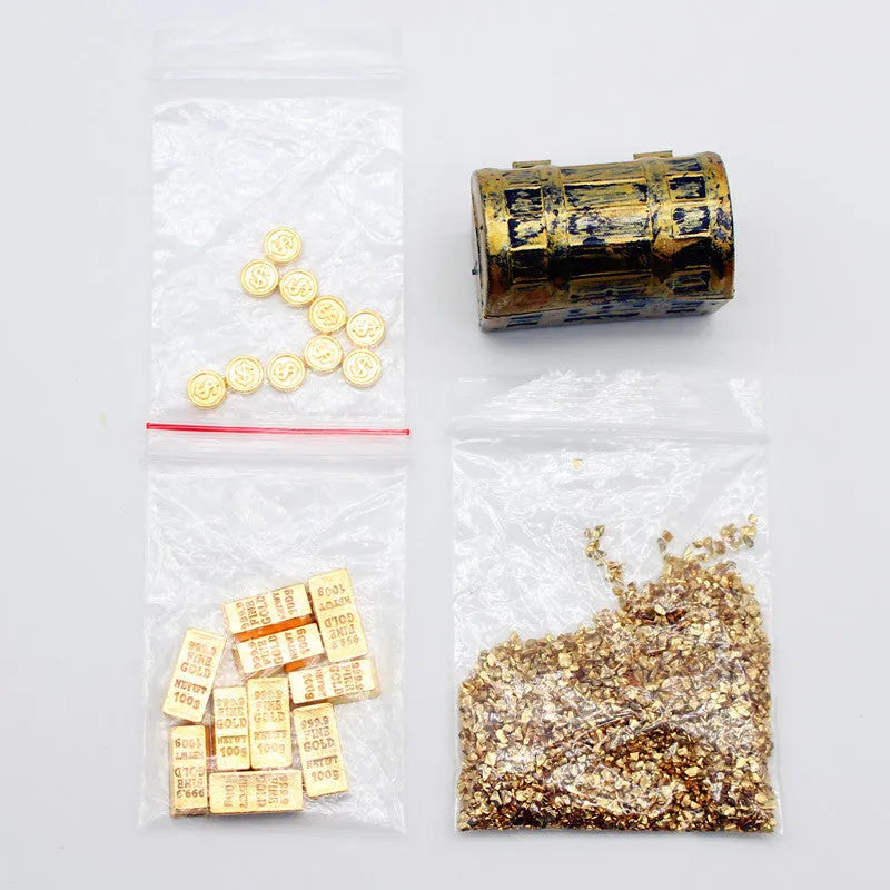 Alloy miniature gold coins and bars dollhouse accessory for 1:12 scale model scenes.