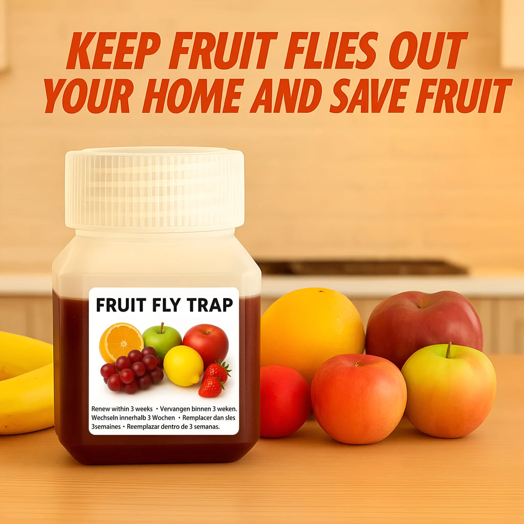 Bottle of SK003 fruit fly bait liquid with a funnel option shown