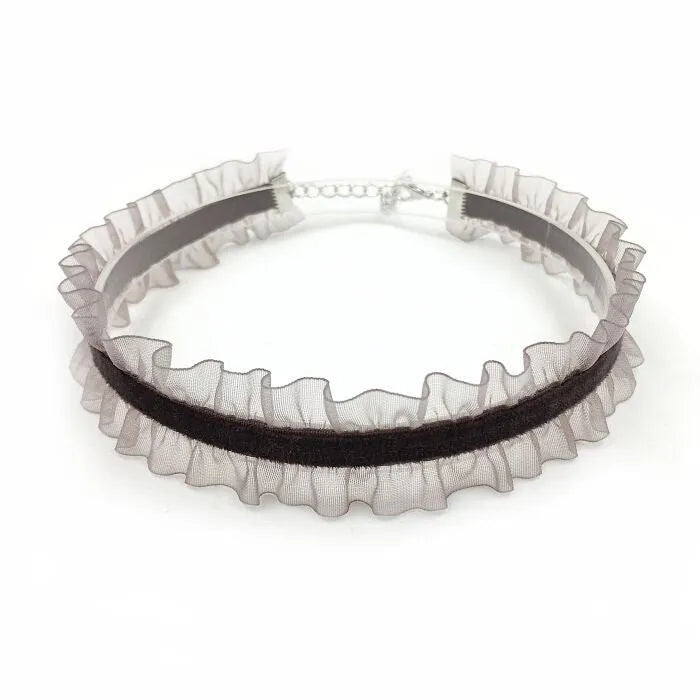 Alloy velvet ruffled floral pendant necklace on a snake bone chain in light coffee colour.