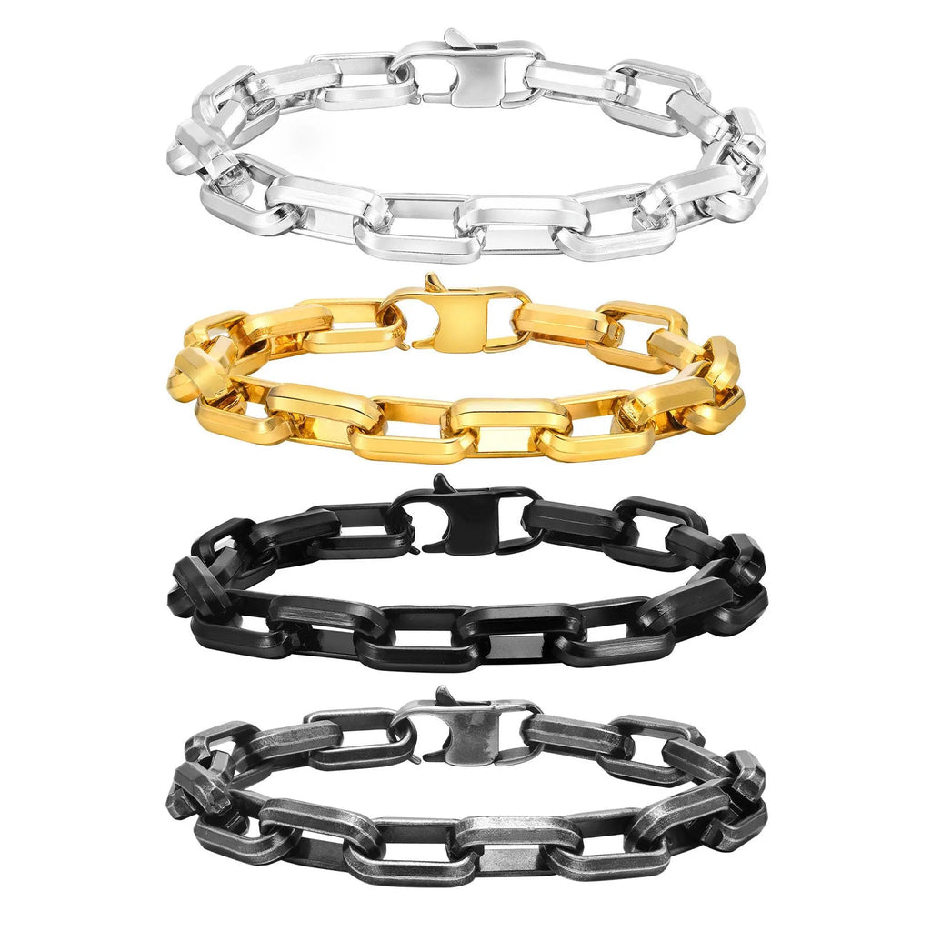 Men's titanium steel square chain bracelet in electroplated steel colour