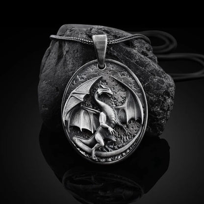 Men's Western Dragon Pendant Necklace in titanium steel with pure tin pendant