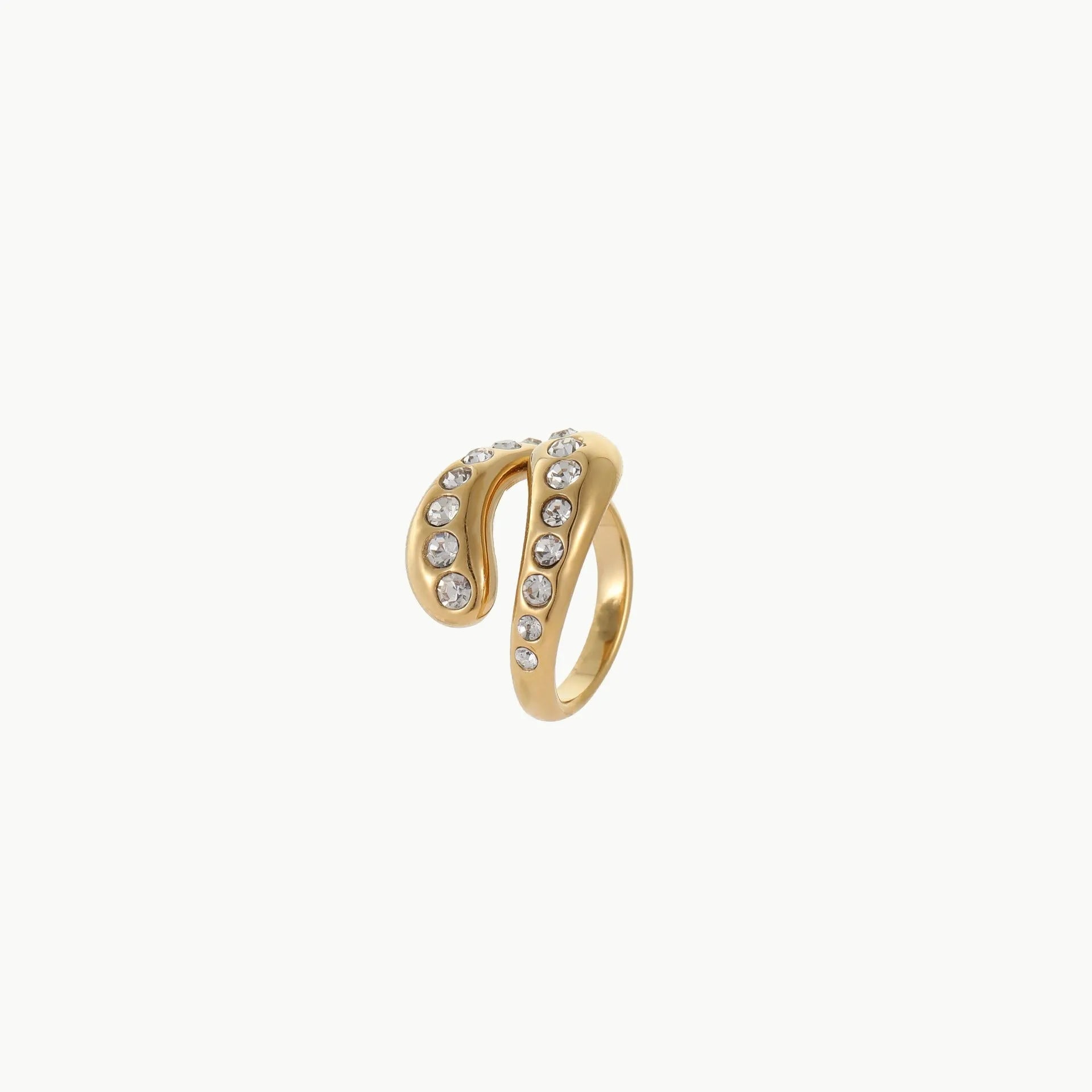 Stainless steel geometric open finger ring with hammer pattern in gold, free size for women